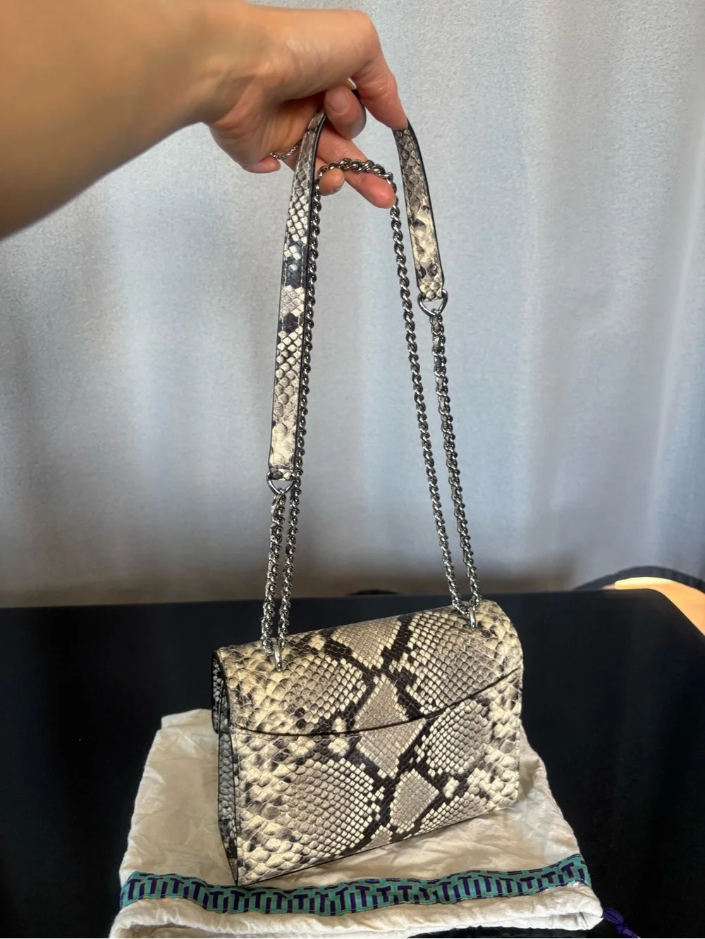 TORY BURCH Fleming Snakeskin Embossed  Crossbody/Shoulder Bag convertible